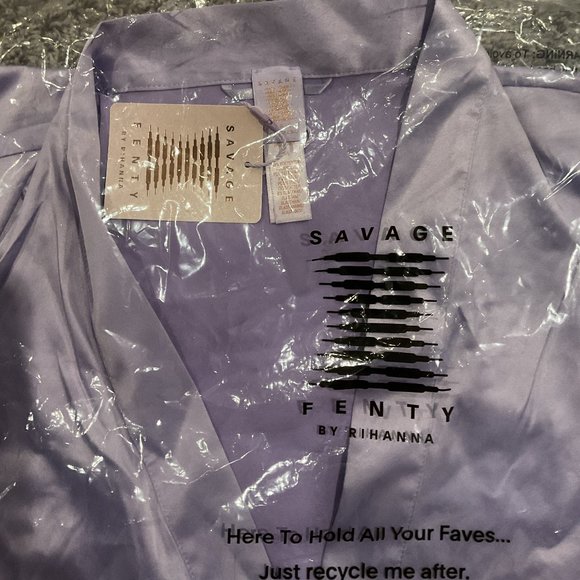 Savage Fenty By Rihanna Not Sorry Satin Short Robe - M/L - Lavender - NEW! - Picture 7 of 9
